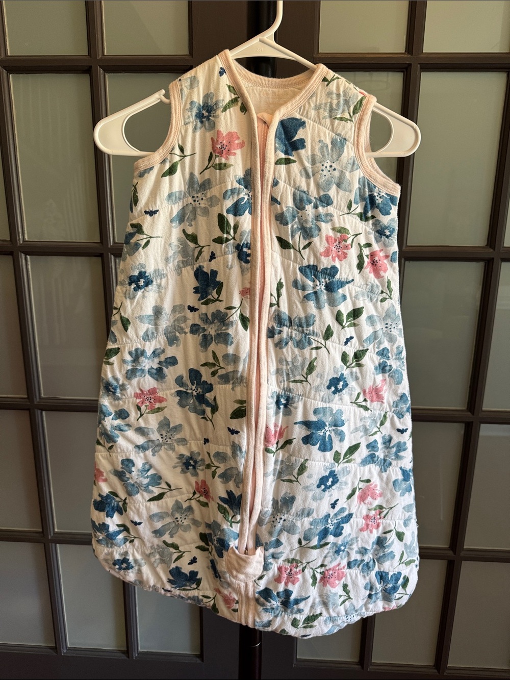 Sleeveless Floral Baby Sleep Sack in Cream with Blue & Pink Flowers
